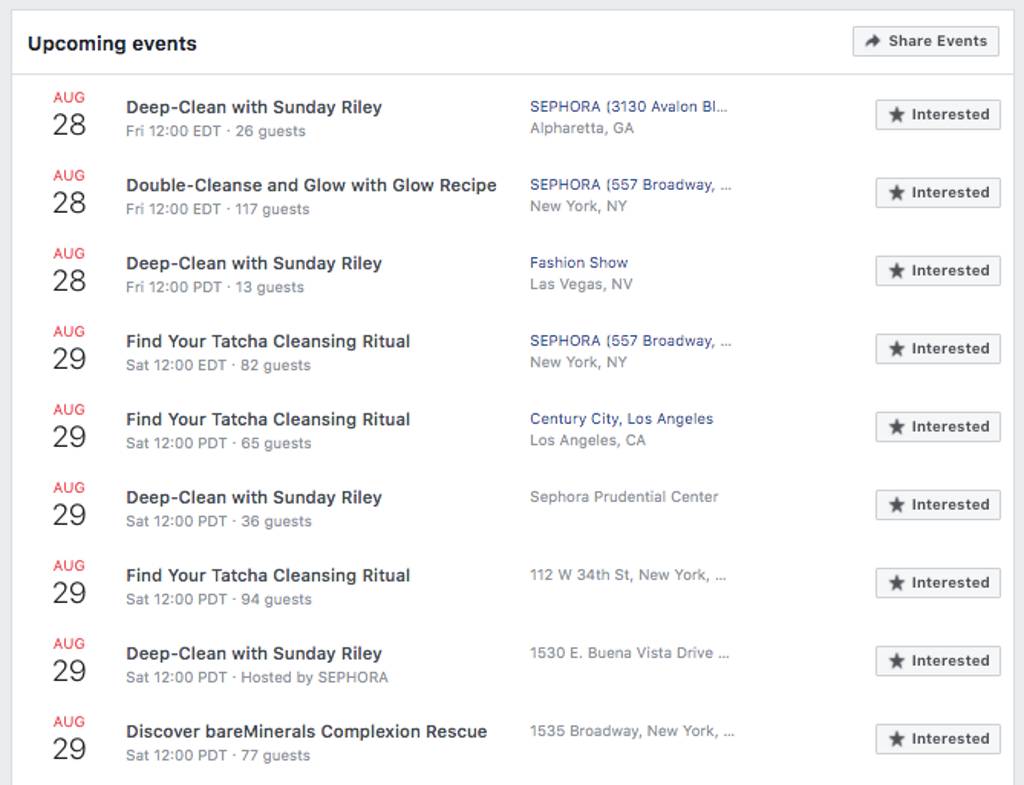 Fb upcoming events screenshot