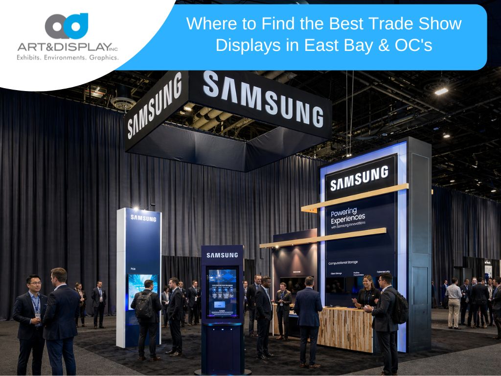 Trade show booth featuring Samsung at an event, showcasing the best trade show displays in East Bay and OC's, highlighting modern design, technology, and brand engagement.