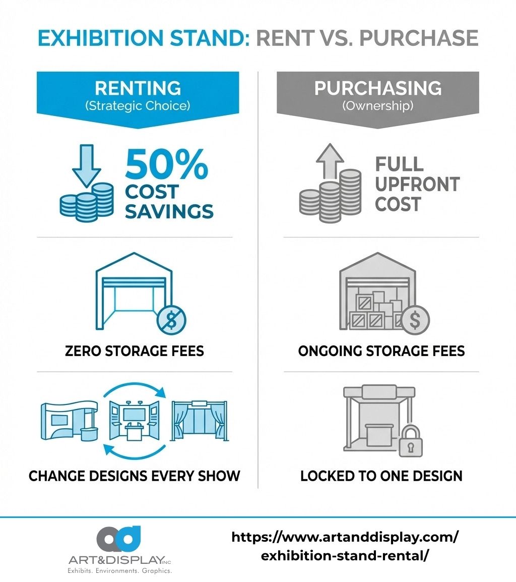 Table comparing the benefits of renting versus purchasing an exhibition stand