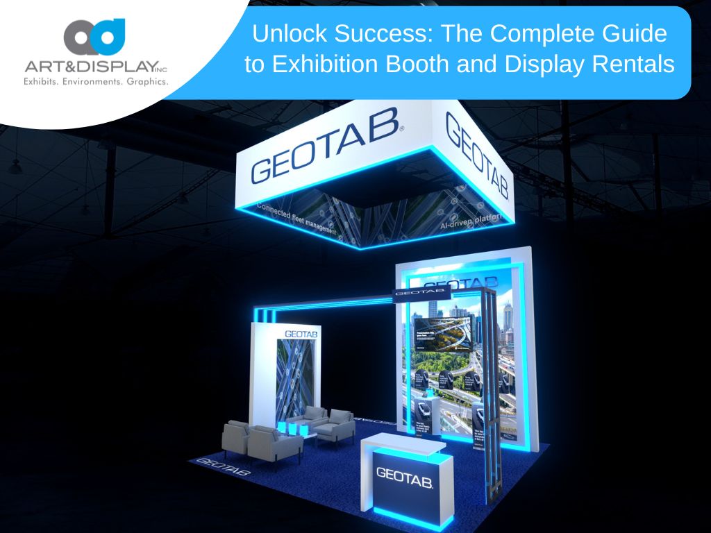 Geotab exhibition booth with modern design and bright lighting at a trade show.